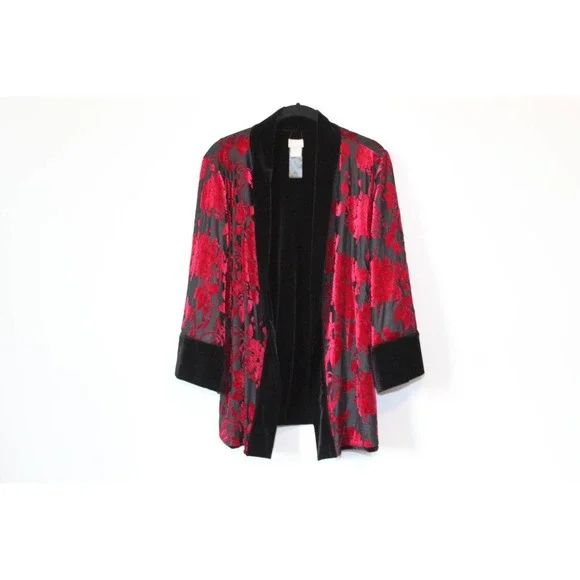 Chico's Travelers Collection Reversible Black To Red Velvet Jacket 1 8/10 H13887 - Picture 2 of 12